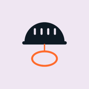 A helmet and a harness, drawn